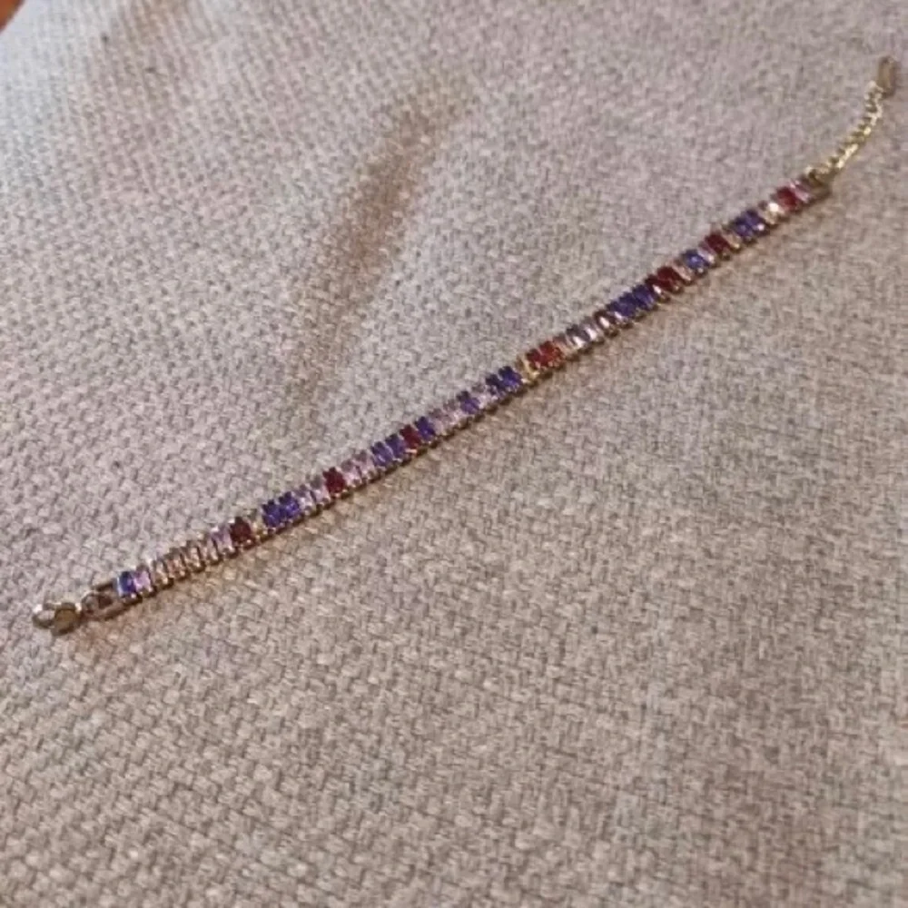 Zara Rainbow Emerald Cut Rectangle Multi-Color Baroque Crystals Bead Bracelet
